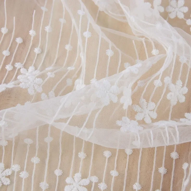 1 yard flower embroidery Lace fabric soft white tulle fabric For Girl Dress Tutu Dress Wedding Dress Bridal Veil