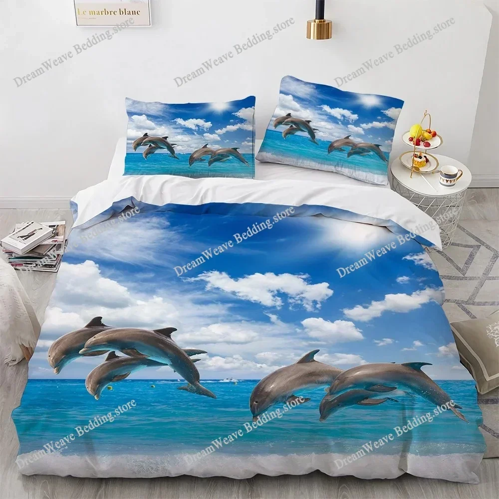 Blue Dolphin Design Bedding Set Duvet Cover Set 3d Bedding Digital Printing Bed Linen Queen Size Bedding Set Fashion DesignFQH