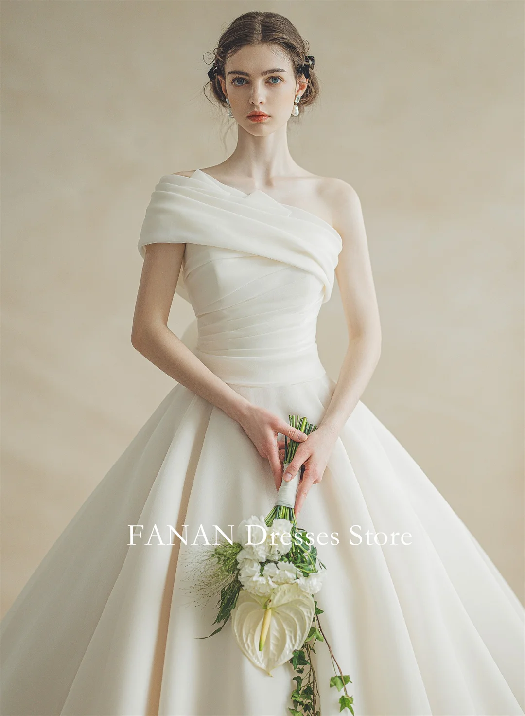 FANAN One-Shoulder Korea Ivory Backless Ball Gowns Wedding Dresses 웨딩드레스 Organza Custom Made Pretty  Bride Gowns Plus Size