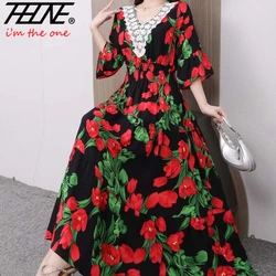 Vestido largo de encaje Para Mujer, ropa India Bohemia, Floral, informal, 2023