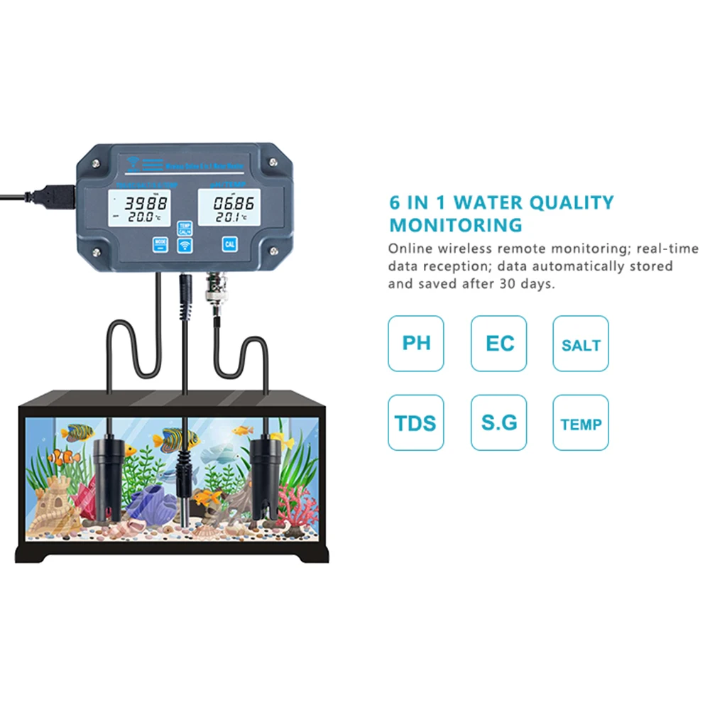 6 in 1 Smart Water Quality Tester multifunzione PH EC TDS SAL S.G Temp Analyzer APP Monitor remoto per acquacoltura d\'acquario