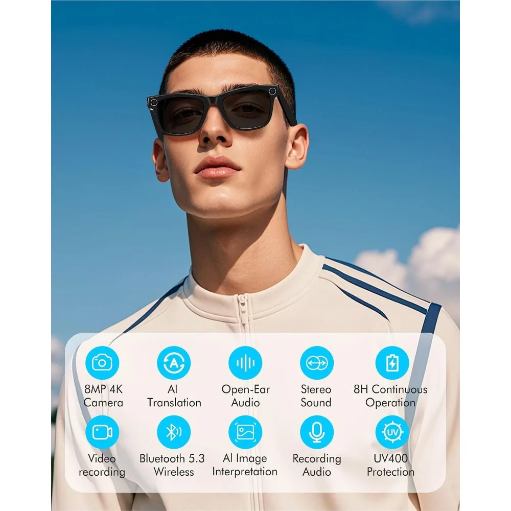 Smart Sunglasses with 4K HD Camera, AI Assistant, and Bluetooth for All view 2