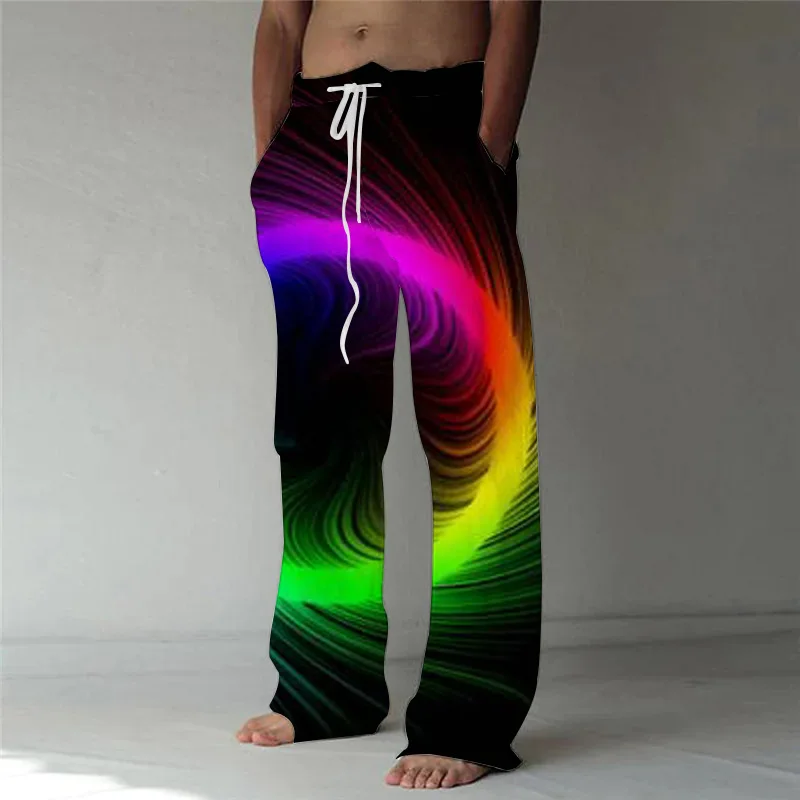 Calça masculina série arco-íris, impressão 3D, elástico, design casual, abstrato, europeu e americano, novo, além das fronteiras