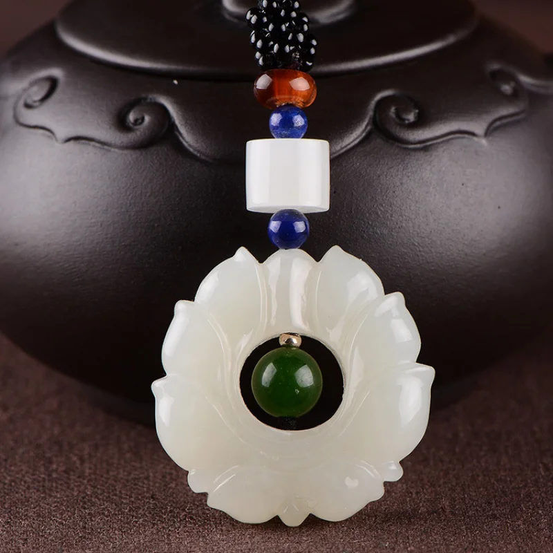 Women, Hetian White Sweater Chain Jade Pendant