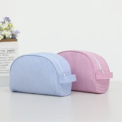 Plaid Cosmetic Bag For Women Makeup Pouch Large Travel Checkered Purse Pink/Blue Shell Bag Toiletry Bag