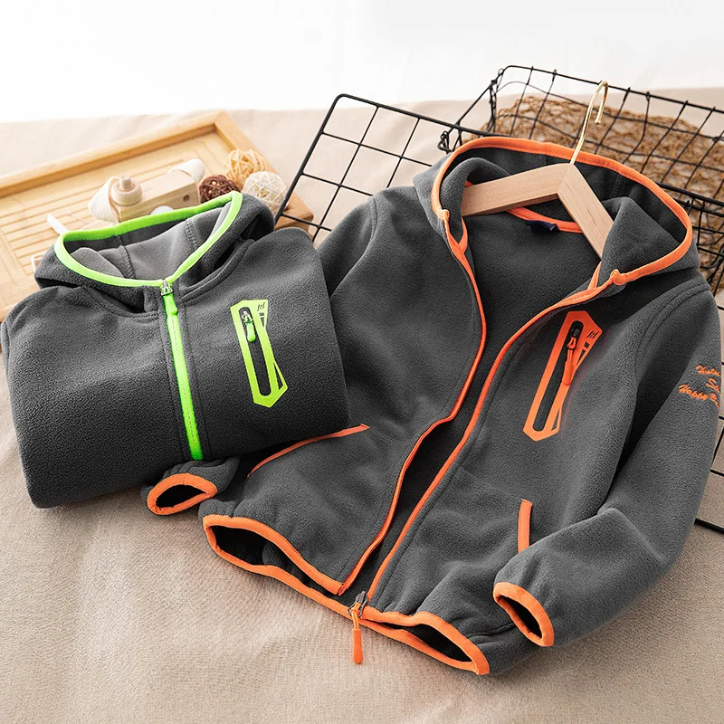 Brand Windproof Hooded Zip Full Fleece Child Coat Contrast Baby Boys Jackets Kids Outfits Children Outerwear 3-12 Years