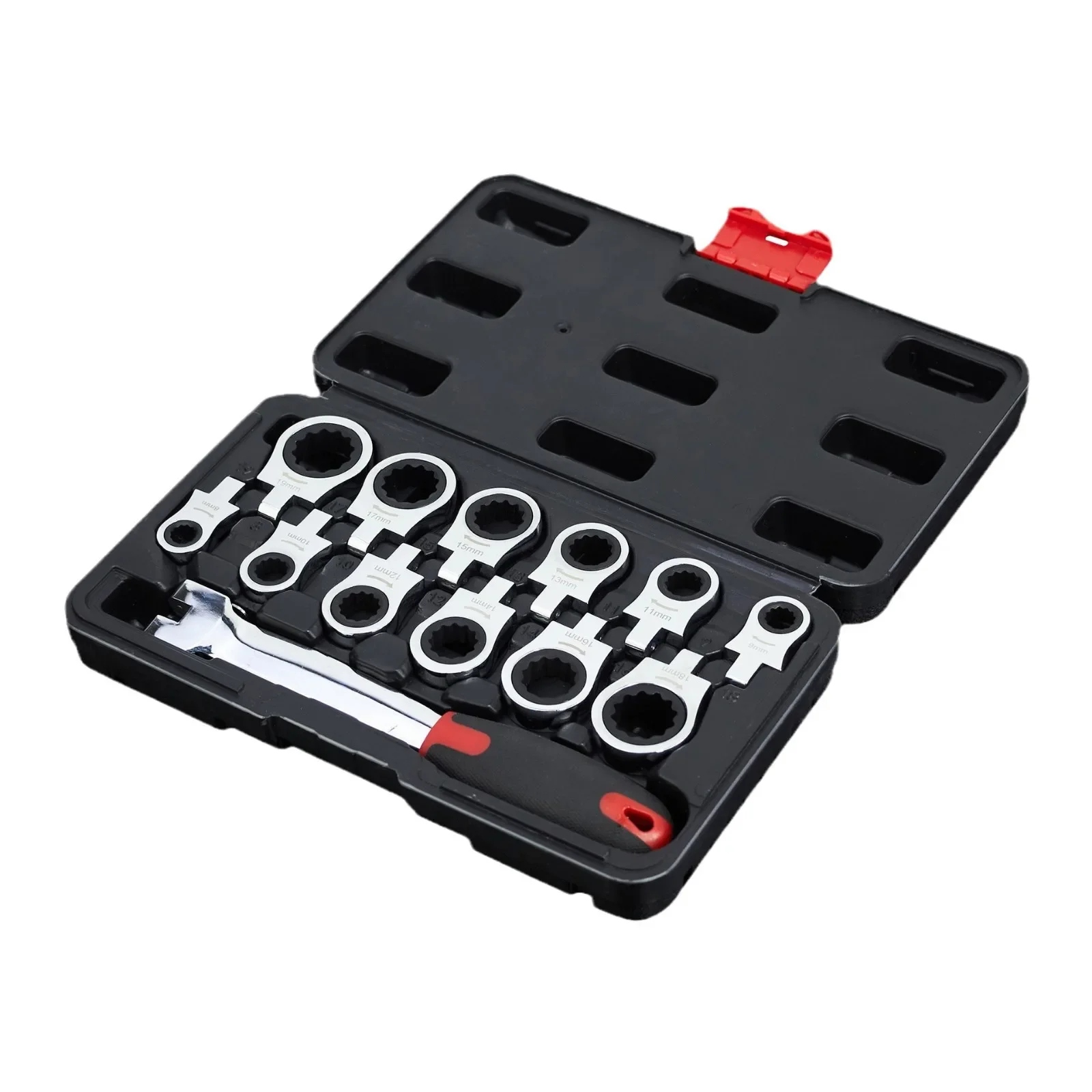 

12PCS Ratcheting Wrench Set Interchangeable Heads Heavy Duty Ratchet Spanner Gear Tool Kit Durable Box End