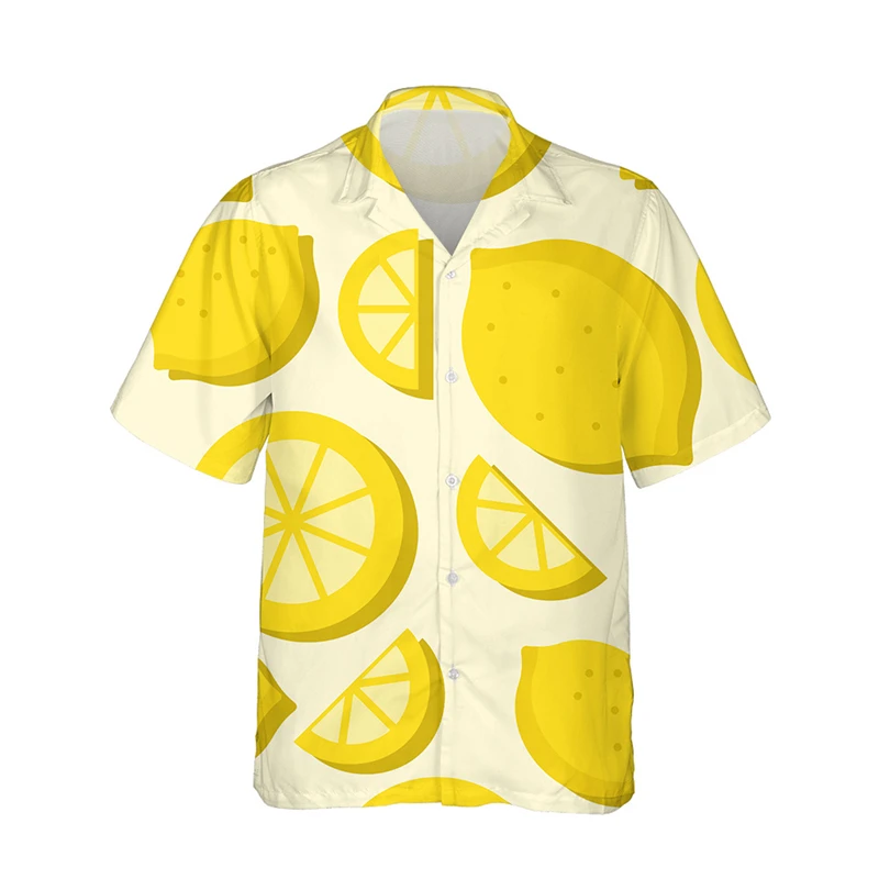 Fruit Pattern Hawaiian Shirts Lemon 3d Print Shirts Men Fashion Blouses Casual Beach Camisas Summer Men's Vocation Lapel Shirt