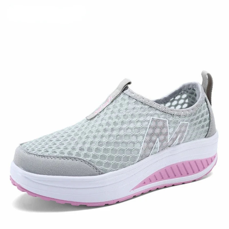 Women Mesh Flat Shoes Sneakers Platform Shoes Woman Loafers Breathable Air Mesh Swing Wedges Shoe Breathable Flats