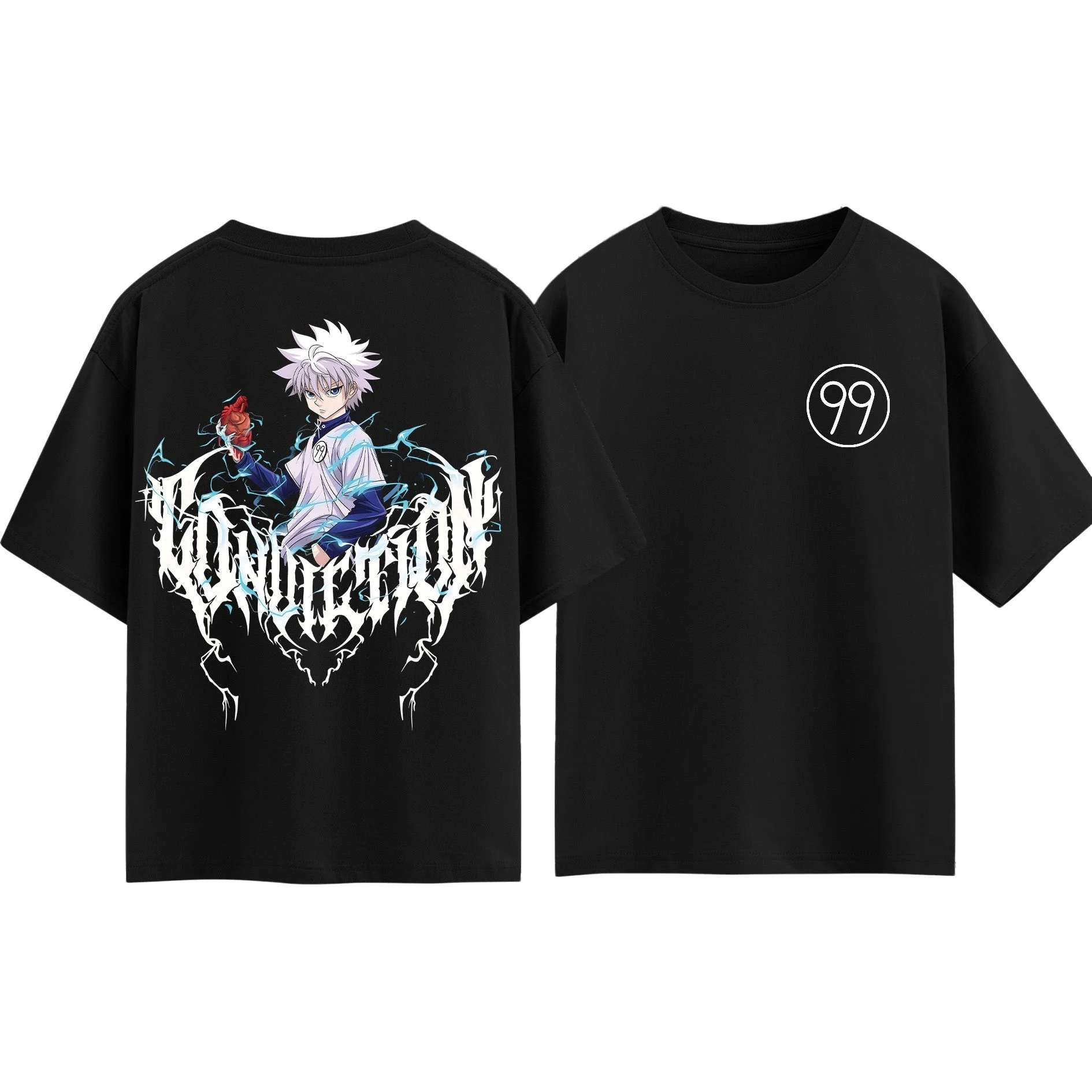 HUNTER×HUNTER Killua Zoldyck T‑Shirt Vintage Retro Anime Print Oversized Cotton Short Sleeve Unisex Otaku Casual Streetwear Tee