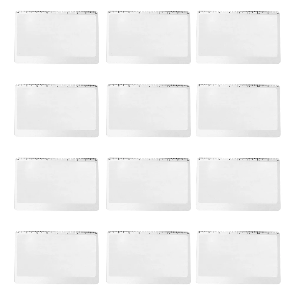 

12pcs Magnifying Glass Bookmark Portable PVC Computer Screen Magnifying Ruler Reader with Ruler 3x Magnification