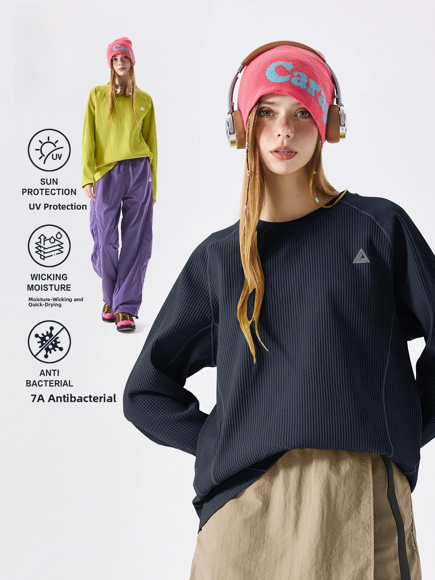 LAZY DAY Outdoor Moisture-Wicking Quick-Dry round Neck Sweatshirt Women's Casual Versatile Simple Top Polyester Fabric