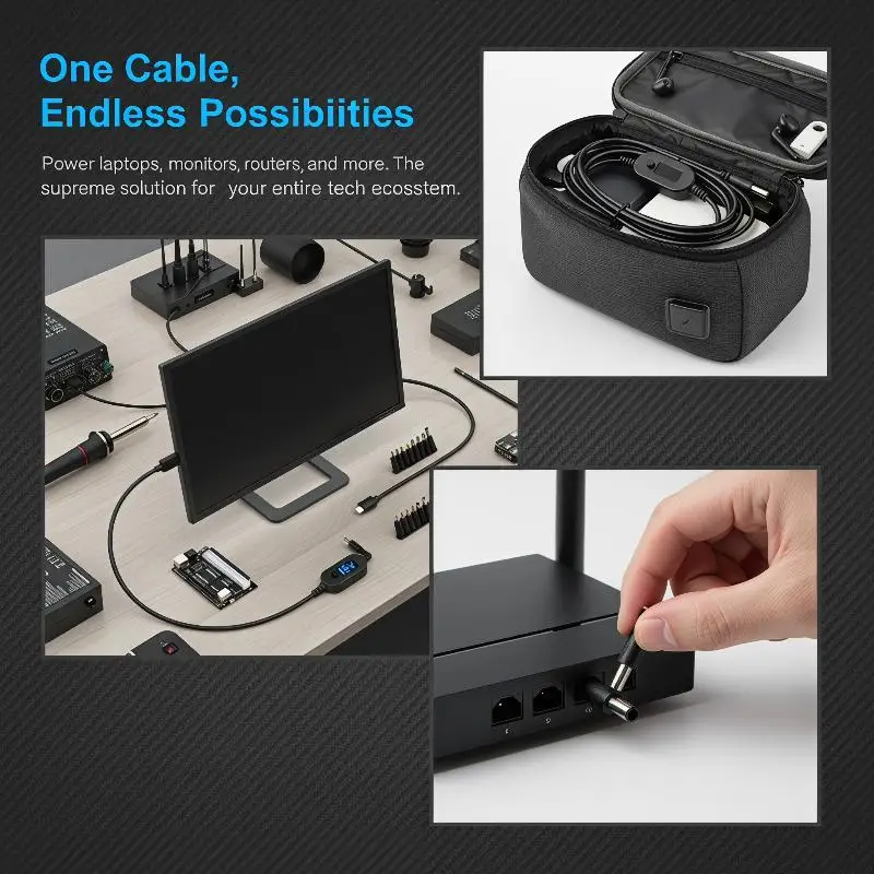 140W Type C to DC Charging Cable Set Multi-device Compatible Fast Charging Cord for Laptops Power Banks Small Electronics