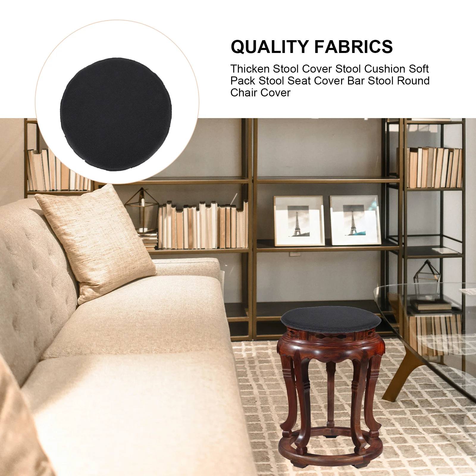 1 قطعة غطاء مقعد مستدير أسود غطاء حماية كرسي قابل للتمدد لغرفة الطعام المطبخ بار نسيج ناعم مريح مضاد للخدش