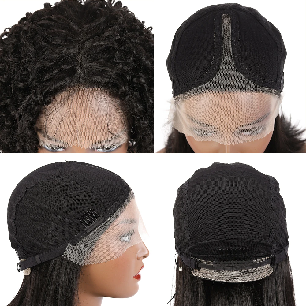 Ombre Brown Synthetic Lace Front Wig For Black Women Kinky Curly Long Middle Part Hair Wigs X-TRESS Natural Daily Use Hairstyle