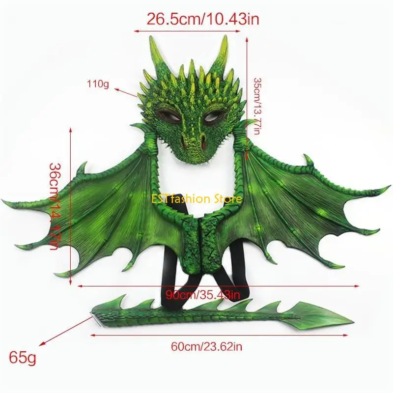 Y5GC Maschera del Drago e Coda Costumi del Drago Costume Cosplay Party Wing Prop Accessori in Maschera