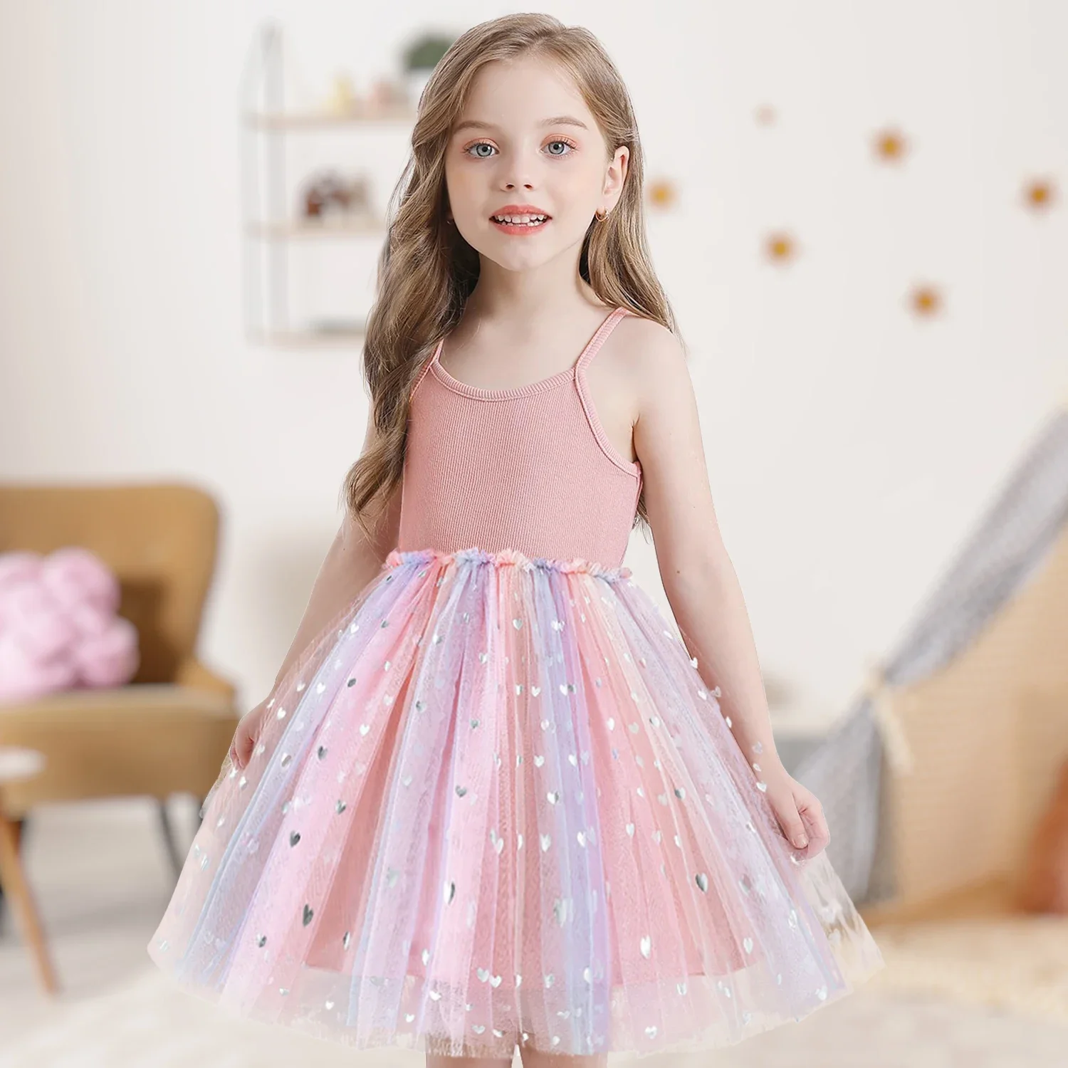 Toddler Girls Party Dresses Sequin Solid Color Baby Clothes Princess Birthday Tulle Dress 2024 New Summer Dress for Girls 1-5Yrs