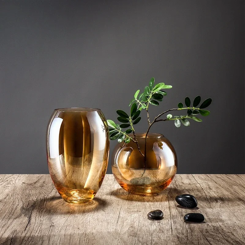 HT crystal glass vase thickened oval hotel wholesale light luxury high sense Ready to ship and purchase with peace of mind