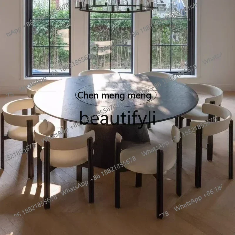 New arrive Medieval household round dining table creative modern light luxury solid wood dining table embedded turntable