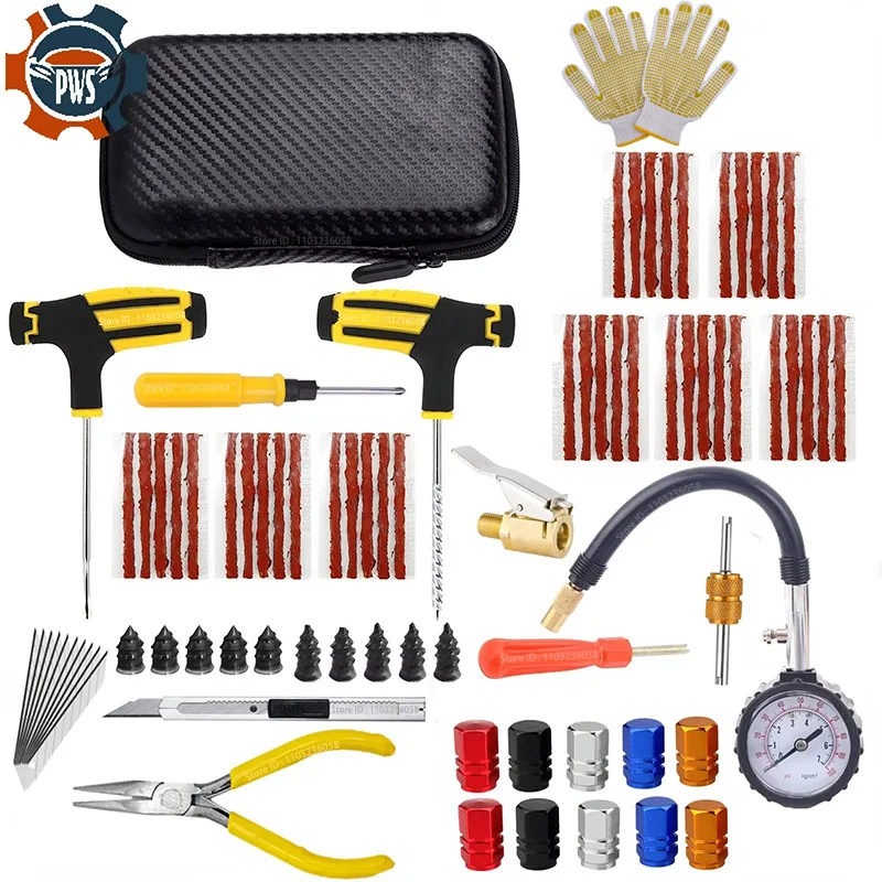 PWS New Car Tire Repair Kit Puncture Plug Tools Tyre Puncture Emergency for Universal Tire Strips Stiring Glue Repair Tool Kit