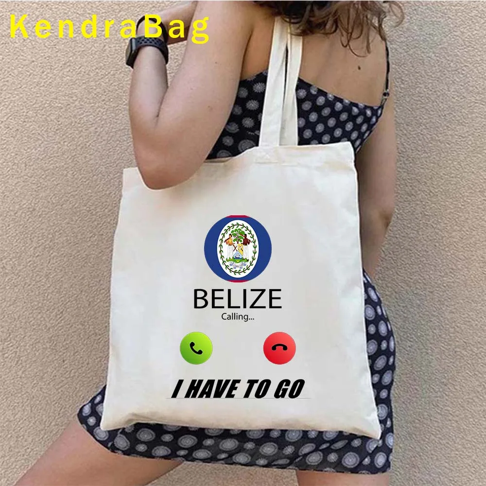 Belize Palmeiland Armen Van Belize Landkaart Vlag Aquarel Meisje Vrouwen Liefde Hart Shopper Canvas Tas Boodschappentassen