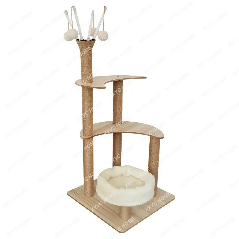 

Wooden Climbing Framest Multi-Layer Climbing Scratching Post Hemp Rope Climbing Frame Branches Cat Toy
