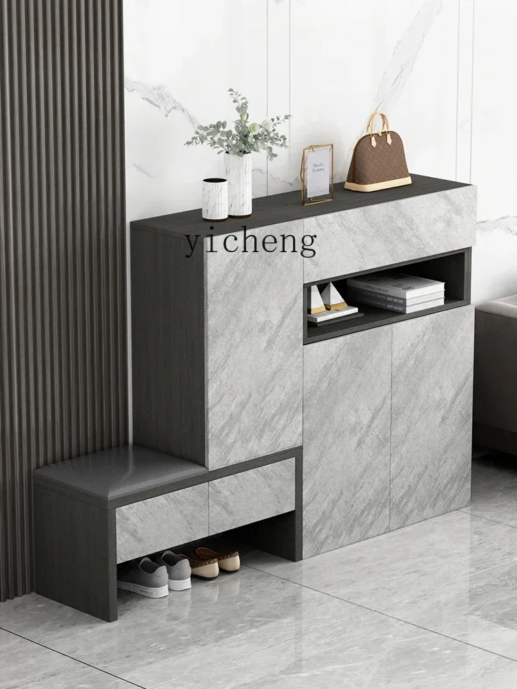 b9.21-Entrance Cabinet Shoe Cabinet Integrated Door Shoe Changing Stool Simple Modern Solid Wood Storage Cabinet Storage