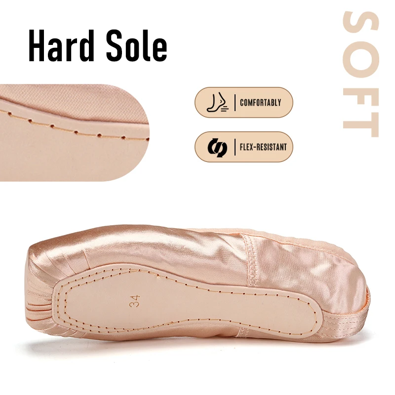 أحذية الباليه بوانت الفتيات النساء السيدات أحذية الباليه مع أشرطة الساتان المهنية راقصة الباليه أحذية الرقص الاطفال الكبار الأحجام #5