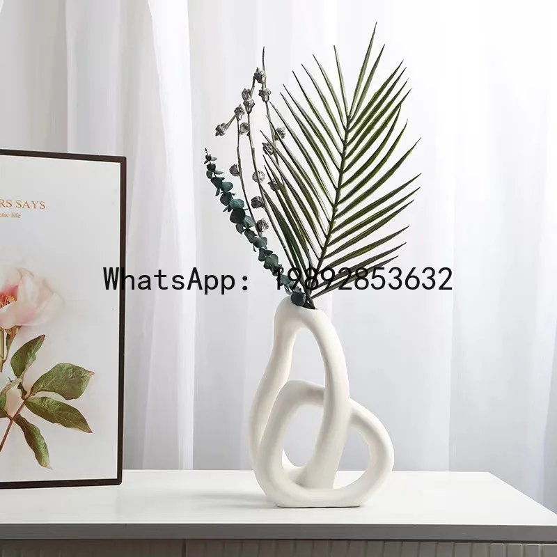 Abstract Ceramic Handicraft Cross Geometry Flower Vase Hollow Vase Rockery Floral Arrangement Accessories Home Decoration