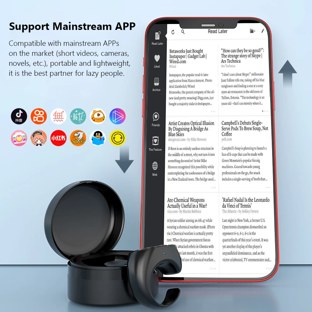 Smart Browsing Device Bluetooth-compatible 5.3 Wireless Video Controller with Charging Compartment Page Flipping for Short Video