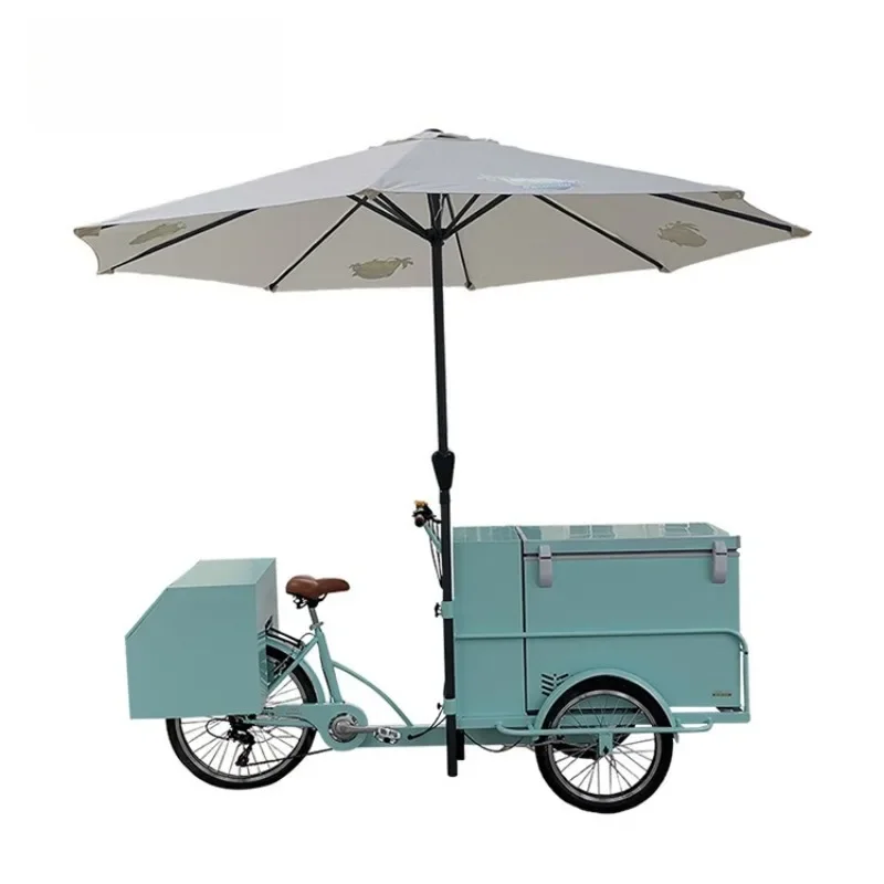 

Commercial ice cream bicycle mobile stall cold drink takeaway truck with refrigerator electric reverse tricycle
