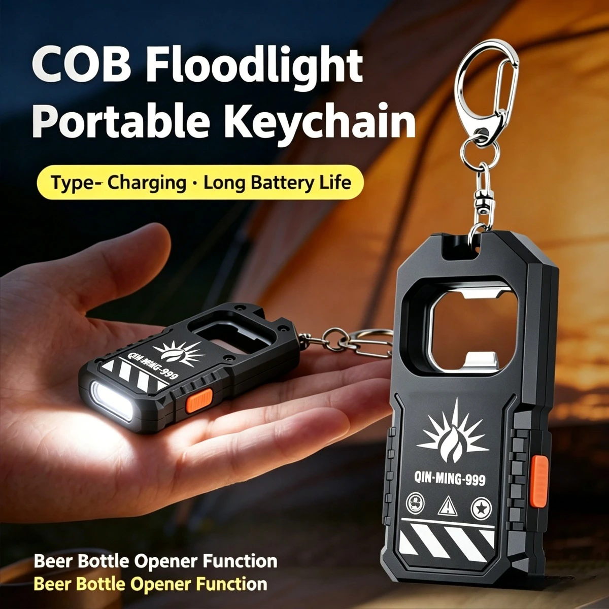 Ultra-bright LED Mini Keychain Flashlight Type-C Rechargeable COB Work Torch Outdoor Camping Lamp with Bottle Opener Function