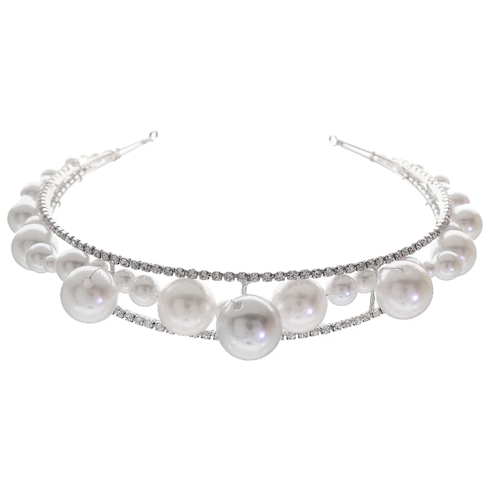 

Pearl Headb Crystal Silver Crown Vintage Alloy Bridal Hair Accessories Women Lovely Decor Wedding Prom Birthday Hair Supply