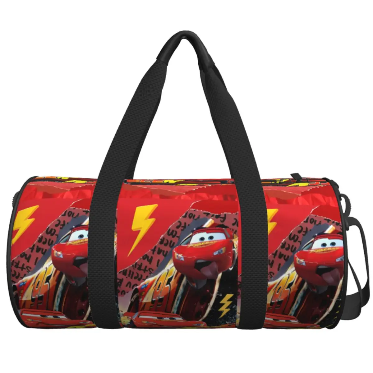 

Men Women Travel Bag Lightning McQueen Number 95 Gym Bag Large Cartoon Red Car Weekend Custom Handbag Retro Training Sports Bag