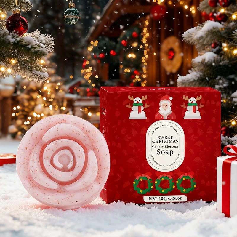 Christmas Limited Edition Rose Shaped Cherry Blossom Soap 100g Mild Cleaning Fragrance Bath Soap Holiday Souvenir Handmade Soap