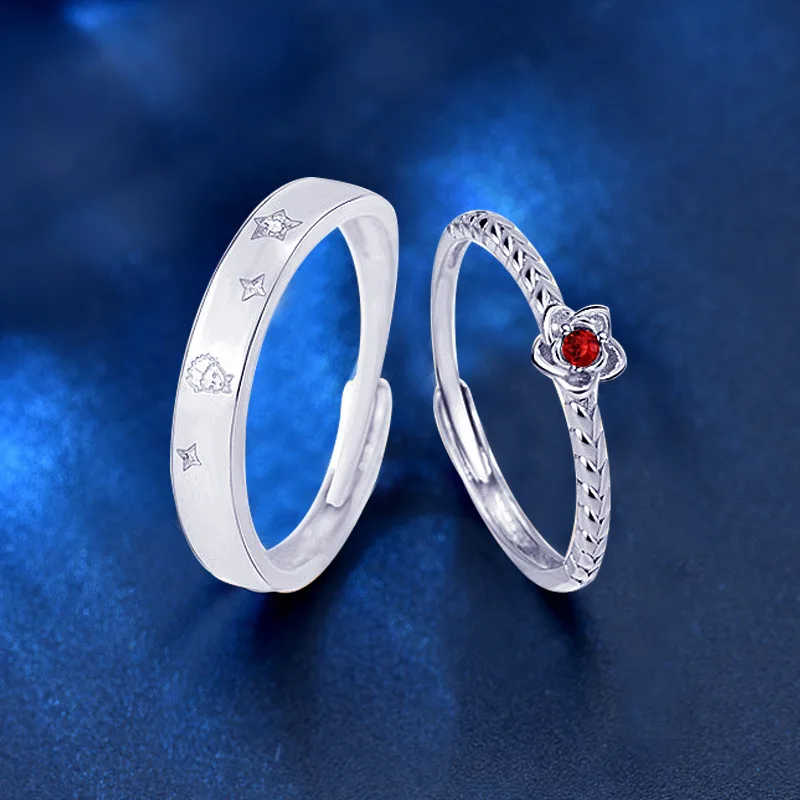 Anillo de pareja del Principito Rosa Anillo de oro de 18 quilates para un par de hombres y mujeres Anillo abierto Diamante moçambicano Color D