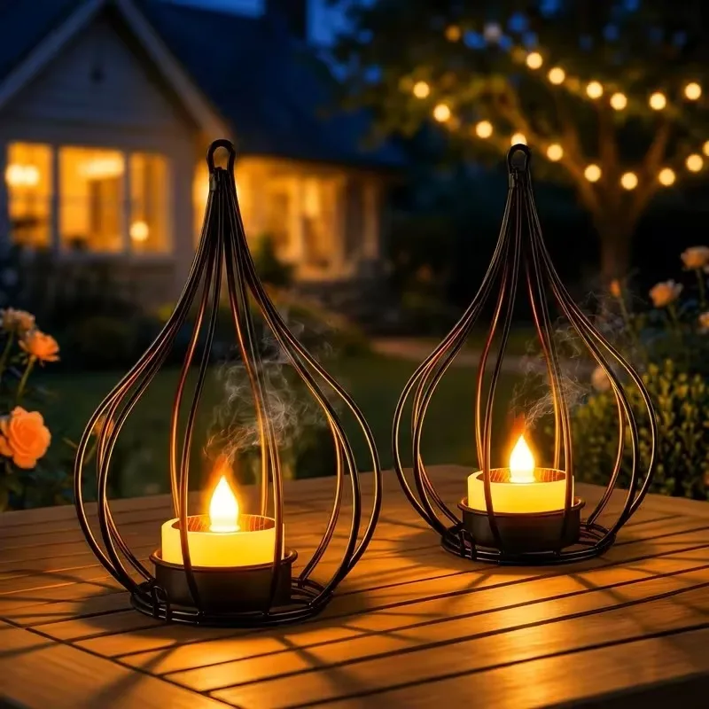 Outdoor Solar Light, Metal Lantern Flame Effect Hanging Chain, Mood Lighting for Garden Yard Patio Tree Camping Decor Gift