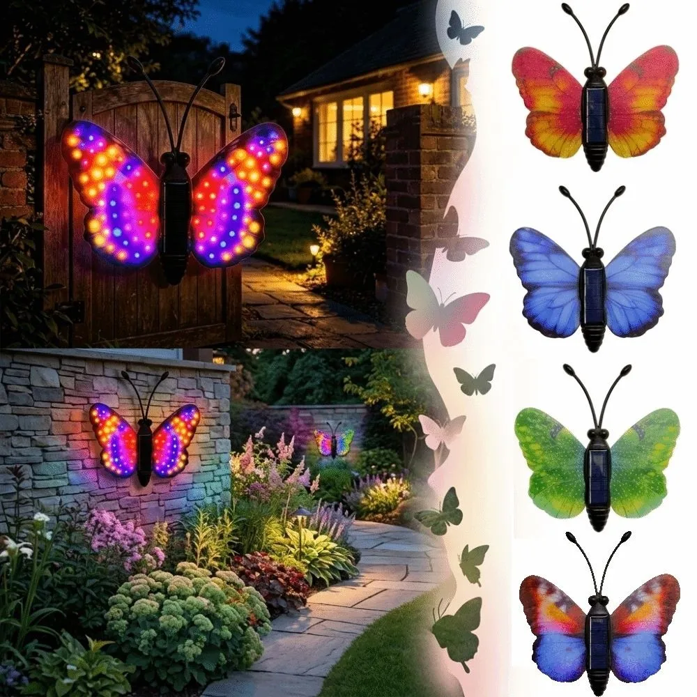 Solar Powered Solar Butterfly Light Waterproof LED Lighting LED Butterfly Light Color Changing Auto Charging Butterfly Wall Lamp