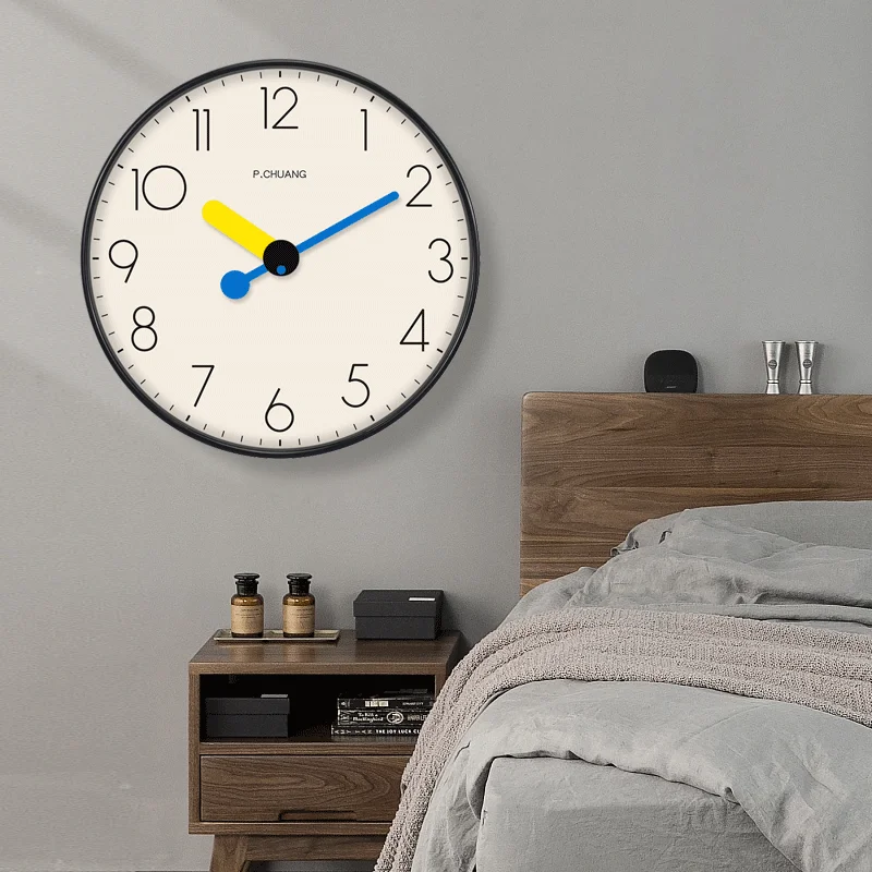Modern Minimalist Wall Clock Silent Quartz Clock Colorful Hands Rose Golden / Black Frame for Kids Bedroom Living Room Home