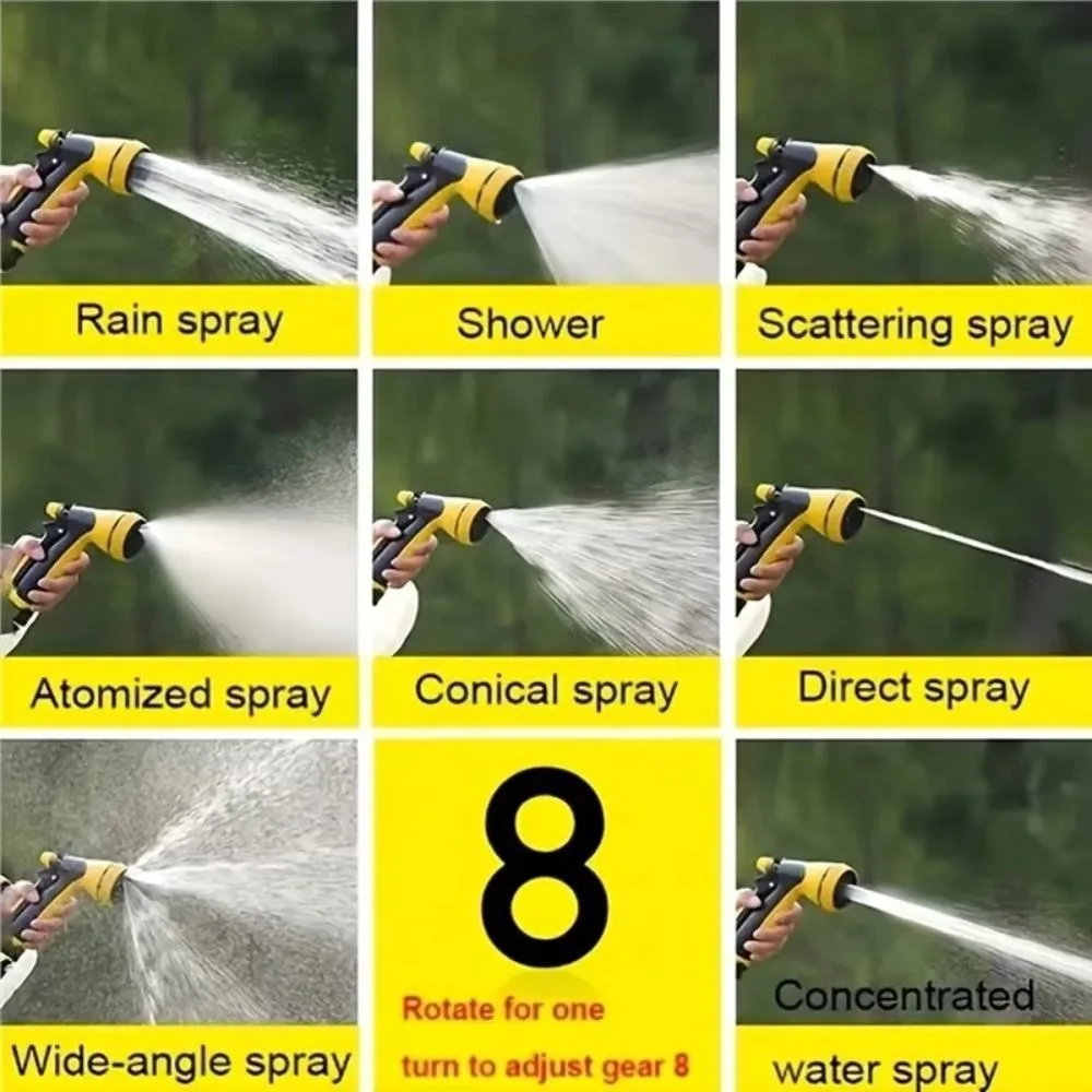 Zinc Alloy Garden Hose Nozzle Soft Rubber Coated 8 Modes Irrigation Nozzle Adjustable Spray Modes 360° Watering Tool