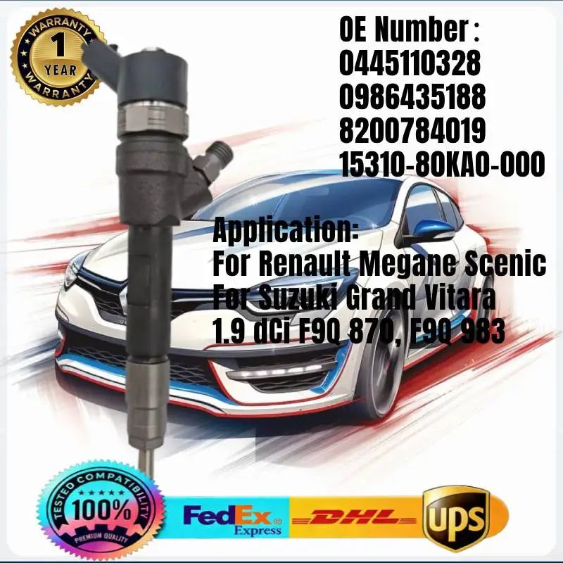 

0445110328 8200784019 15310-80KA0-000 Fuel Injector for Renault Megane Scenic Suzuki Grand Vitara 1.9dCi F9Q 870 F9Q 983 Engine