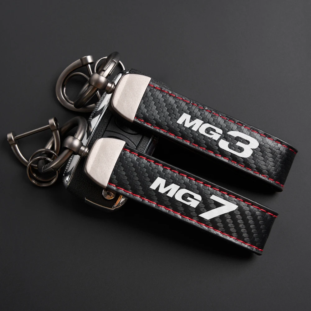 Carbon Fiber Car Keychain Scratch Resistant PU Leather Keyring Auto Styling Accessories For MG ZS HS GT HECTOR MG3 MG5 MG6 MG7