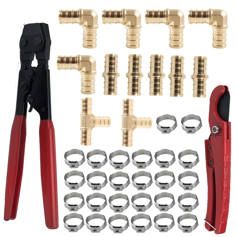 

Комплект бессвинцовых латунных фитингов PEX из 36 предметов 1/2 дюйма с зажимным инструментом с одним ухом, для подключения труб PEX в сантехнической системе