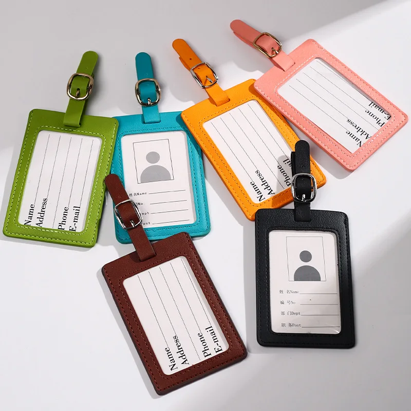 

PU Leather Business Luggage Tag Suitcase Address Label Luggage Boarding Case Label Name ID Address Clip Travel Accessories