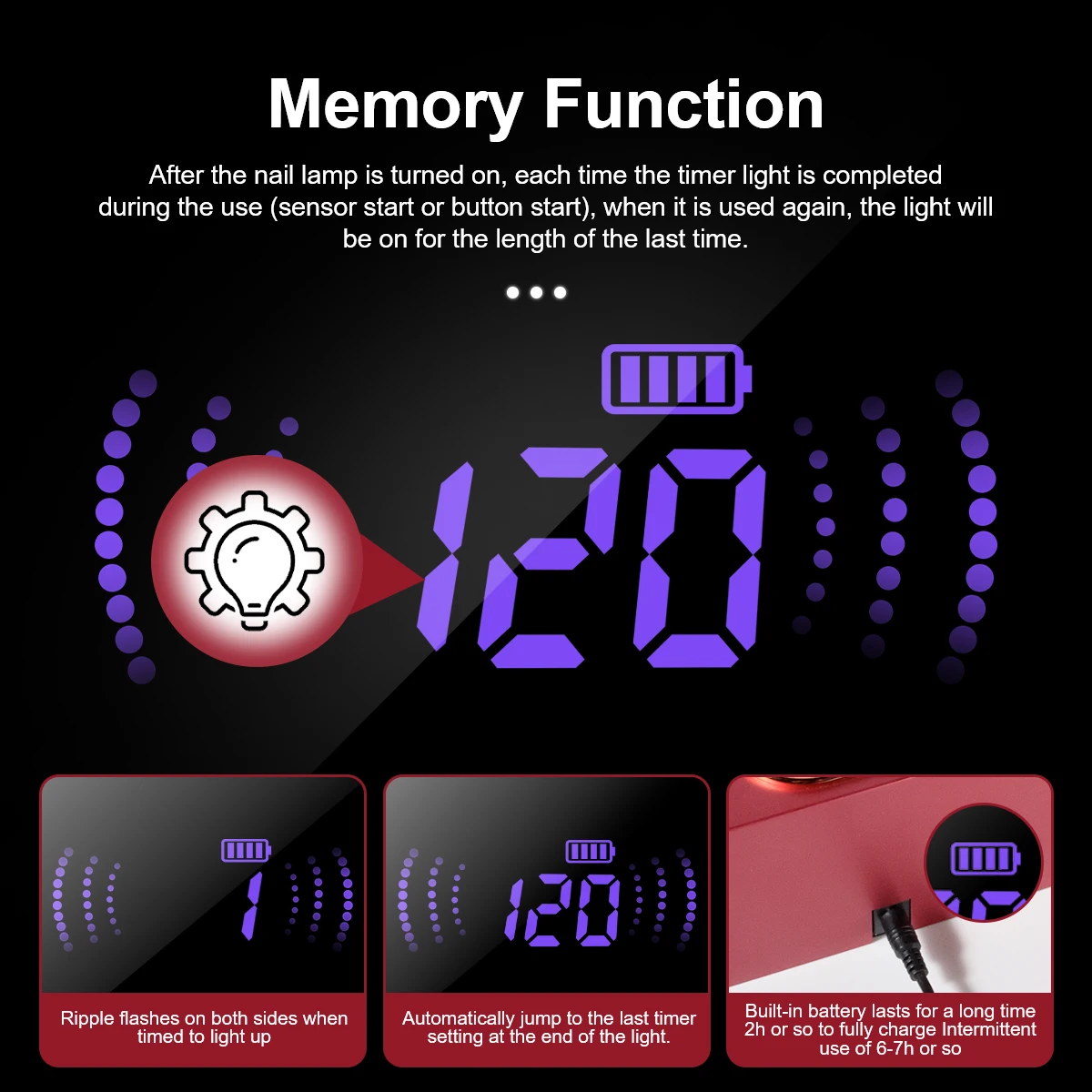 โคมไฟ LED UV เล็บตรวจจับอัจฉริยะ, เครื่องเป่าเล็บฟังก์ชั่นหน่วยความจําพร้อมหน้าจอ LCD คริสตัลเหลว, เครื่องแต่งเล็บแบบชาร์จไฟได้