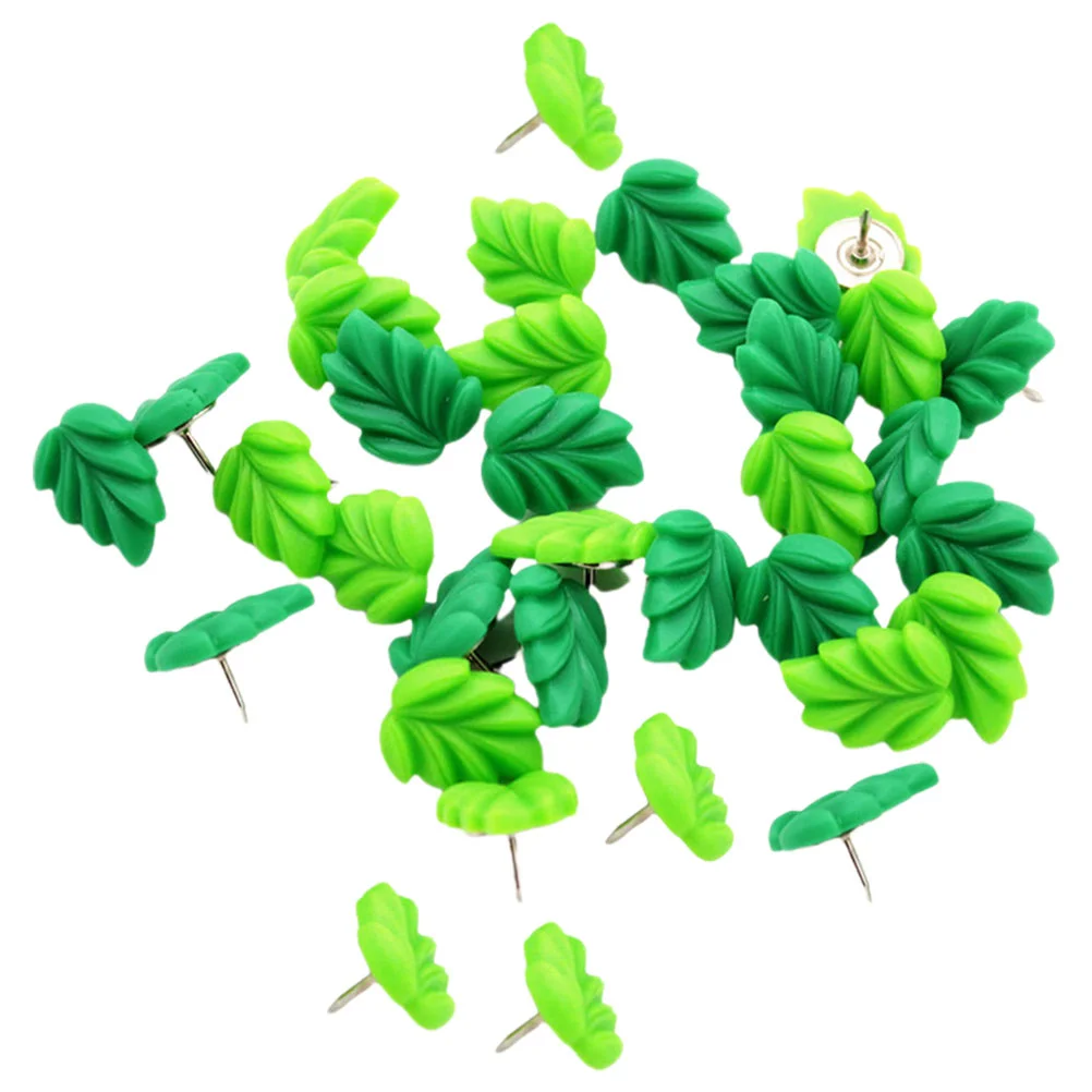 

30 Pcs Leaves Green Thumbtacks Resin Cute Plant Press Pins Photo Wall I-shaped Nails 30pcs Poster