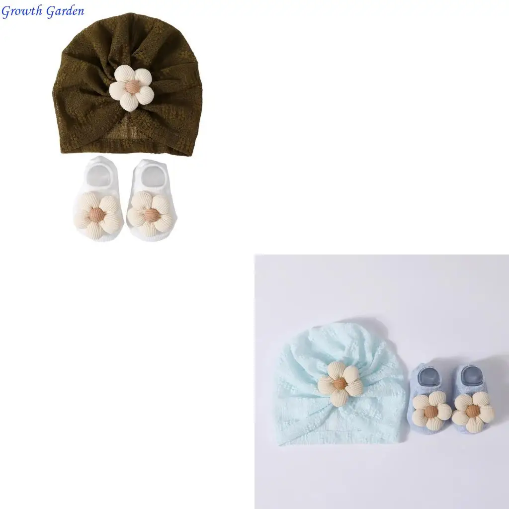 

Multi Use Baby Hat & Socks Set Stretchy Polyester Cotton Nursing Caps Socks E65D