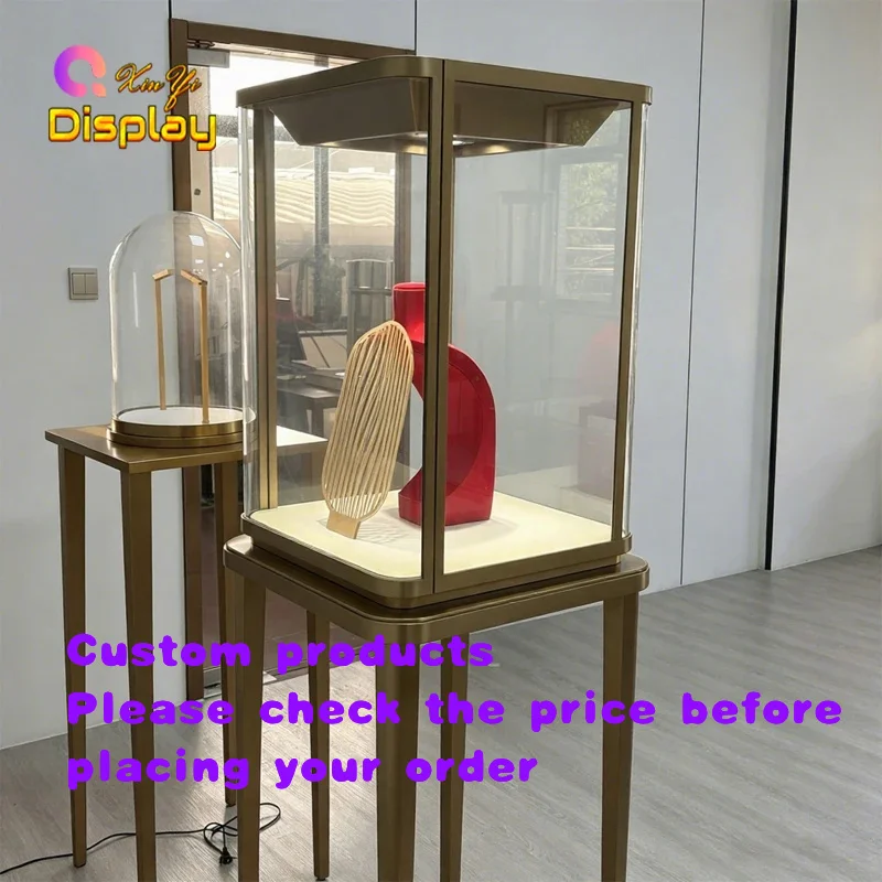 custom.Custom Modern LED Lighting Eco-Friendly Jewelry Display Showcase Adjustable Shelves Stainless Steel Frame Stand Custom