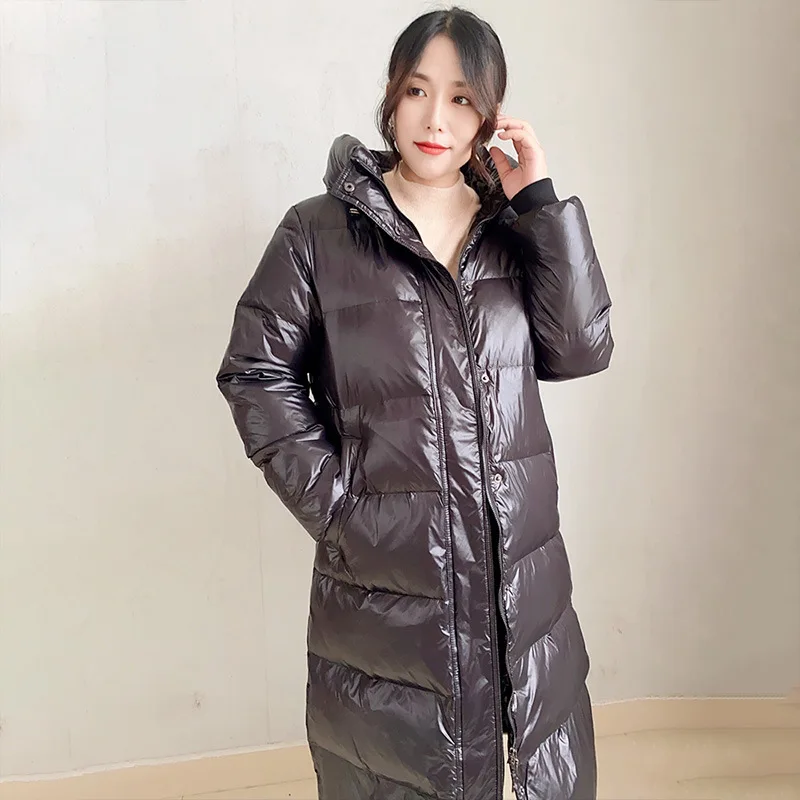 Winter Parkas Women Fashion Straight Loose Coats Women Elegant Pockets Long white duck down Jackets Female Ladies brighting