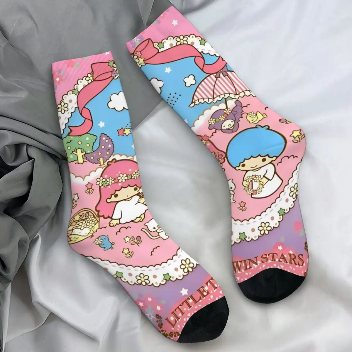 Little Twins Stars Stockings Printed Casual Socks Winter Non Slip Socks Men Running Warm Soft Socks